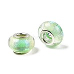Drawbench Resin European Large Hole Beads, with Double Silver Color Plated Brass Cores, Light Green, 13.5x9mm, Hole: 4.5mm(DACR-S011-06)