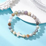 Natural African Opal & Synthetic Turquoise Beaded Stretch Bracelets for Women Men, Round & Cross, Beads: 8.5mm, Inner Diameter: 2.17 inch(5.5cm)(BJEW-JB13313)