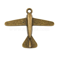 Tibetan Style Airplane Pendants, Cadmium Free & Lead Free, Antique Bronze, 44x51x5mm, Hole: 2.5mm, about 130pcs/1000g(TIBEP-EA10921YKG-AB-LF)