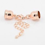 Brass Chain Extender, with Cord Ends and Lobster Claw Clasps, Rose Gold, 39mm, Hole: 7mm, Cord End: 12x9mm, hole: 7mm.(X-KK-K001-7mm-RG)