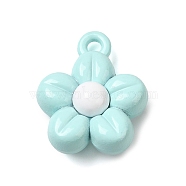 Spray Plating Alloy Pendants, Cadmium Free & Lead Free, Flower, Pale Turquoise, 15x12x6mm, Hole: 1.5mm(PALLOY-S186-14F)