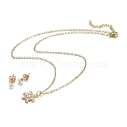 Christmas 304 Stainless Steel Rhinestone Jewelry Sets, Snowflake Pendant Necklaces and Stud Earrings, Cable Chains, Lobster Claw Clasps and Ear Nuts, Crystal, Golden, 18.11 inch(46cm), 15x5.5mm, Pin: 0.7mm(SJEW-H301-07G)