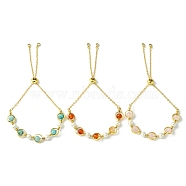 3Pcs 3 Style Brass Slider Cable Chain Bracelets, Pearl & Natural Gemstone Beaded Bracelet for Women, Golden, Inner Diameter: 2-3/8~3-1/4 inch(6.1~8.1cm), 1pc/style(BJEW-TA00413)