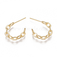 Brass Stud Earrings, Half Hoop Earrings, Nickel Free, Real 18K Gold Plated, 18x24x4mm, Pin: 0.8mm(KK-T038-230G)