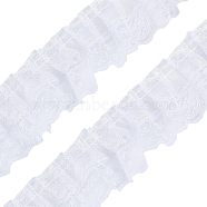 Polyester Lace Trim, Embroidered Floral Lace Ribbon, for Sewing or Craft Decoration, White, 44mm, about 20yard/card(18.28m/card)(OCOR-WH0058-07B)