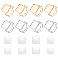 DIY Blank Square 304 Stainless Steel Open Cuff Ring Making Kit, Golden & Stainless Steel Color, Inner Diameter: 16.9mm, Tray: 15x15mm(DIY-UN0055-82)