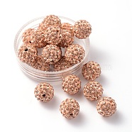 Pave Disco Ball Beads, Polymer Clay Rhinestone Beads, Grade A, Light Peach, PP15(2.1~2.2mm), 14mm, Hole: 2mm(RB-Q195-14mm-362)