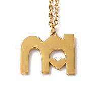 304 Stainless Steel Pendant Necklaces, Letter, Letter M, 15.75 inch(40cm), Pendant: 15.5x19x1.5mm(NJEW-H036-02G-M)