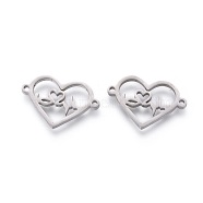 201 Stainless Steel Links, Manual Polishing, Heart & Heartbeat, Stainless Steel Color, 13x20x1.5mm, Hole: 1.2mm(STAS-F231-115P)