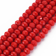 Opaque Solid Color Glass Beads Strands, Faceted, Rondelle, Red, 6x5mm, Hole: 1mm, about 83~85pcs/strand, 38~39cm(EGLA-A034-P6mm-D22)