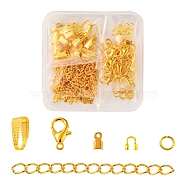 DIY Jewelry Making Finding Kit, Including Zinc Alloy Lobster Claw Clasps, Iron Open Jump Rings & Folding Crimp Ends & End Chains, Brass Snap on Bails & Wire Guardian, Golden, 200Pcs/box(DIY-YW0006-17G)