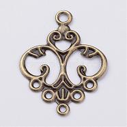 Iron Chandelier Component Links, Etched Metal Embellishments, Antique Bronze, 32x24x0.5mm, Hole: 2~2.5mm(IFIN-T002-40AB)