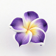 Handmade Polymer Clay 3D Flower Plumeria Beads, Dark Violet, 20x10mm, Hole: 2mm(CLAY-Q192-20mm-04)
