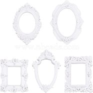 5Pcs 5 Style Retro Photo Frames, Resin Gold Flower Frames, Small Family Photo Holders, for Pictures Embossed Photo Props Wall Decor Accessories, Mixed Shapes, White, 1pc/style(AJEW-FG0001-45B)