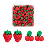 100Pcs Resin Cabochons, Strawberry with Cherry, Red, 20~23x17x8~10mm(RESI-LS0001-14)