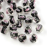 Handmade Luminous Inner Flower Lampwork Beads, Round, Black, 9~10mm, Hole: 1~2mm(LAMP-R129-10mm-10)