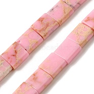 Synthetic Imperial Jasper Beads Strands, 2-Hole, Rectangle, Pink, 5.5~6x5x2.5mm, Hole: 0.9mm, about 69~70pcs/strand, 15.12~15.2 inch(38.4~38.6cm)(G-F762-A08-01)
