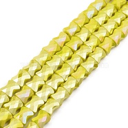 AB Color Plate Glass Beads Strands, Faceted Bamboo Stick, Yellow, 10.5~11x8x5mm, Hole: 1.4mm, about 60pcs/strand, 24.41~25.20''(62~64cm)(EGLA-P051-06A-B01)