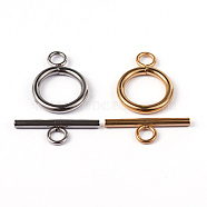 304 Stainless Steel Ring Toggle Clasps, Mixed Color, Ring: 19x14x2mm, Bar: 20x7x2mm, Hole: 3mm(X-STAS-L176-12)