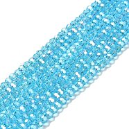 Transparent Glass Beads, Faceted, Round, Deep Sky Blue, 3.5x3mm, Hole: 1mm, about 168~169pcs/strand, 19.09''(48.5cm)(EGLA-A035-T3mm-B08)