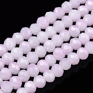 Two-Tone Imitation Jade Glass Beads Strands, Faceted, Rondelle, Plum, 8x7mm, Hole: 1.5mm, about 65~66pcs/strand, 16.06 inch~16.34 inch(40.8~41.5cm)(GLAA-T033-01C-07)