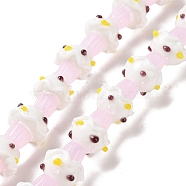 Mushroom Handmade Lampwork Beads Strands, White, 14.5~15.5x12.5~16mm, Hole: 1.2mm, about 25pcs/strand, 14.57 inch(37cm)(LAMP-G150-03A-02)