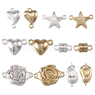 12 Sets 12 Styles Brass Magnetic Clasps, for Jewelry Making, Column & Rose & Heart, Mixed Shapes, Mixed Color, 11~18x5~11.5x4.5~6mm, Hole: 0.9~1.8mm, 1 set/style(FIND-TA0002-20)
