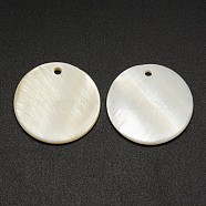 Flat Round Freshwater Shell Pendants, Creamy White, 25x2mm, Hole: 2mm(SHEL-M005-41)