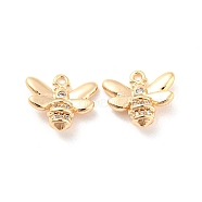 Brass Micro Pave Cubic Zirconia Charms, Bees, Real 18K Gold Plated, 12x13x5mm, Hole: 1.4mm(KK-E090-39G)