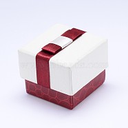 Rectangle Cardboard Ring Boxes with Black Velvet inside & Bowknot, White, 5x5x3.6cm(CBOX-N006-02)