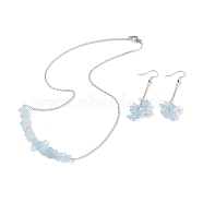 Natural Aquamarine Chips Beaded Jewelry Set, Gemstone Pendant Necklace & Cluster Dangle Earrings with 304 Stainless Steel Cable Chains for Women, Stainless Steel Color, 60mm, Pin: 0.6mm,19.29 inch(49cm)(SJEW-JS01231-07)