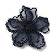 Lace Polyester Embroidery Organza Ornament Accessories, Sewing Craft Decoration, Flower, Midnight Blue, 65x68x2mm(PATC-WH0003-03B)