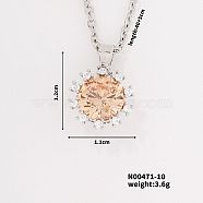 Shiny Brass Rhinestones Flower Pendant Necklace, Elegant and Fashionable Jewelry, Light Peach, 15.75 inch(40cm)(HS0552-2)