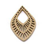 Splint Leaf Pendants, for DIY Jewelry Making, Dark Khaki, 35.5x24x4mm, Hole: 12.5x8mm(WOOD-WH0115-69D)