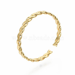 Brass Cuff Rings, Open Rings, Twist, Nickel Free, Real 18K Gold Plated, US Size 8(18mm)(X-KK-S360-015-NF)