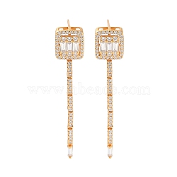 925 Sterling Silver Micro Pave Clear Cubic Zirconia Stud Earrings, Square, Real 18K Gold Plated, 51x10.5mm(EJEW-U013-04G)