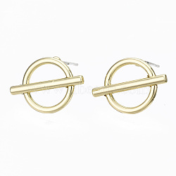 Alloy Stud Earring Findings, with Steel Pin, Flat Round with Plastic Protective Cover, Light Gold, 13.5x16.5mm, Hole: 4x9mm, Pin: 0.7mm(PALLOY-T064-71LG-RS)