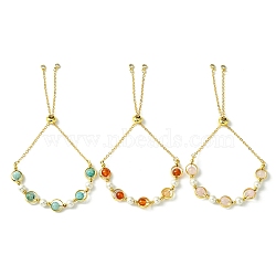 3Pcs 3 Style Brass Slider Cable Chain Bracelets, Pearl & Natural Gemstone Beaded Bracelet for Women, Golden, Inner Diameter: 2-3/8~3-1/4 inch(6.1~8.1cm), 1pc/style(BJEW-TA00413)