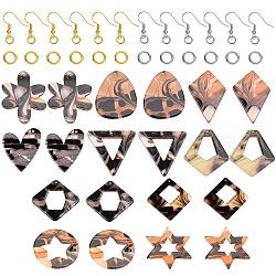 DIY Earrings Making Kits, Including 20Pcs 10 Style Acrylic Pendants, 40Pcs Iron Open Jump Rings, 40Pcs Brass Earring Hooks with Beads, Ear Wire, Mixed Color, Pendants: 30.5~37x21~34x2~2.5mm, Hole: 1.5~1.8mm, 2pcs/style(DIY-SZ0004-98)