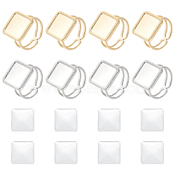 DIY Blank Square 304 Stainless Steel Open Cuff Ring Making Kit, Golden & Stainless Steel Color, Inner Diameter: 16.9mm, Tray: 15x15mm(DIY-UN0055-82)