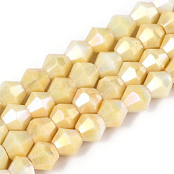 Anti-Tarnish Electroplate Bicone Glass Beads Strands, Imitation Gemstone, AB Color Plated, Faceted, Champagne Yellow, 5.2~5.5x6~6.5mm, Hole: 1.5mm, about 72~76pcs/strand, 15.55~16.38''(39.5~41.6cm)(EGLA-T021-6mm-16-05)