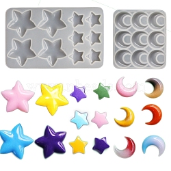 Star & Moon Cabochon Food Grade Silicone Molds, Resin Casting Molds, for UV Resin, Epoxy Resin Craft Making, White, 98x155mm & 102x92mm(PW-WG69329-01)