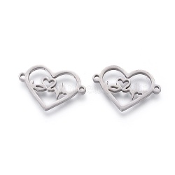 Non-Tarnish 201 Stainless Steel Links, Manual Polishing, Heart & Heartbeat, Stainless Steel Color, 13x20x1.5mm, Hole: 1.2mm(STAS-F231-115P)