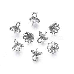 Non-Tarnish 304 Stainless Steel Cup Peg Bails Pendants, For Half Drilled Beads, Flower, Stainless Steel Color, 8x6mm, Hole: 2mm, Pin: 0.7mm(STAS-S057-57)