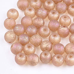 Electroplate Glass Beads, Frosted, Round with Pattern, Dark Salmon, 8~8.5mm, Hole: 1.5mm(X-EGLA-S178-03H)