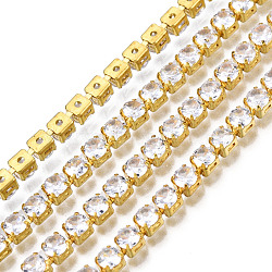Flat Round Cubic Zirconia Strass Chains, Gold Plated Brass Link Chains, Soldered, with Spool, Clear, 3mm, about 16.40 Feet(5m)/Roll(CHC-N020-09)