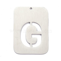 304 Stainless Steel Pendants, Rectangle with Alphabet, Hollow, Letter.G, 32x22x1mm, Hole: 1.5mm(STAS-K216-49G-P)