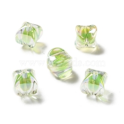 Two Tone UV Plating Rainbow Iridescent Acrylic Beads, Rectangle, Green Yellow, 15~15.5x14x14mm, Hole: 2.7mm(TACR-D010-04D)