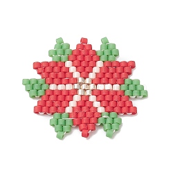 Handmade MIYUKI Japanese Seed Loom Pattern Seed Beads, Snowflake Pendants for Christmas, Red, 27x1.7mm, Hole: 0.5mm(PALLOY-MZ00109)
