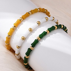 304 Stainless Steel Beaded Bracelets for Women, Column, with Glass & Steel Beads, Mixed Color, 7 inch(17.9cm)(BJEW-M056-06G)